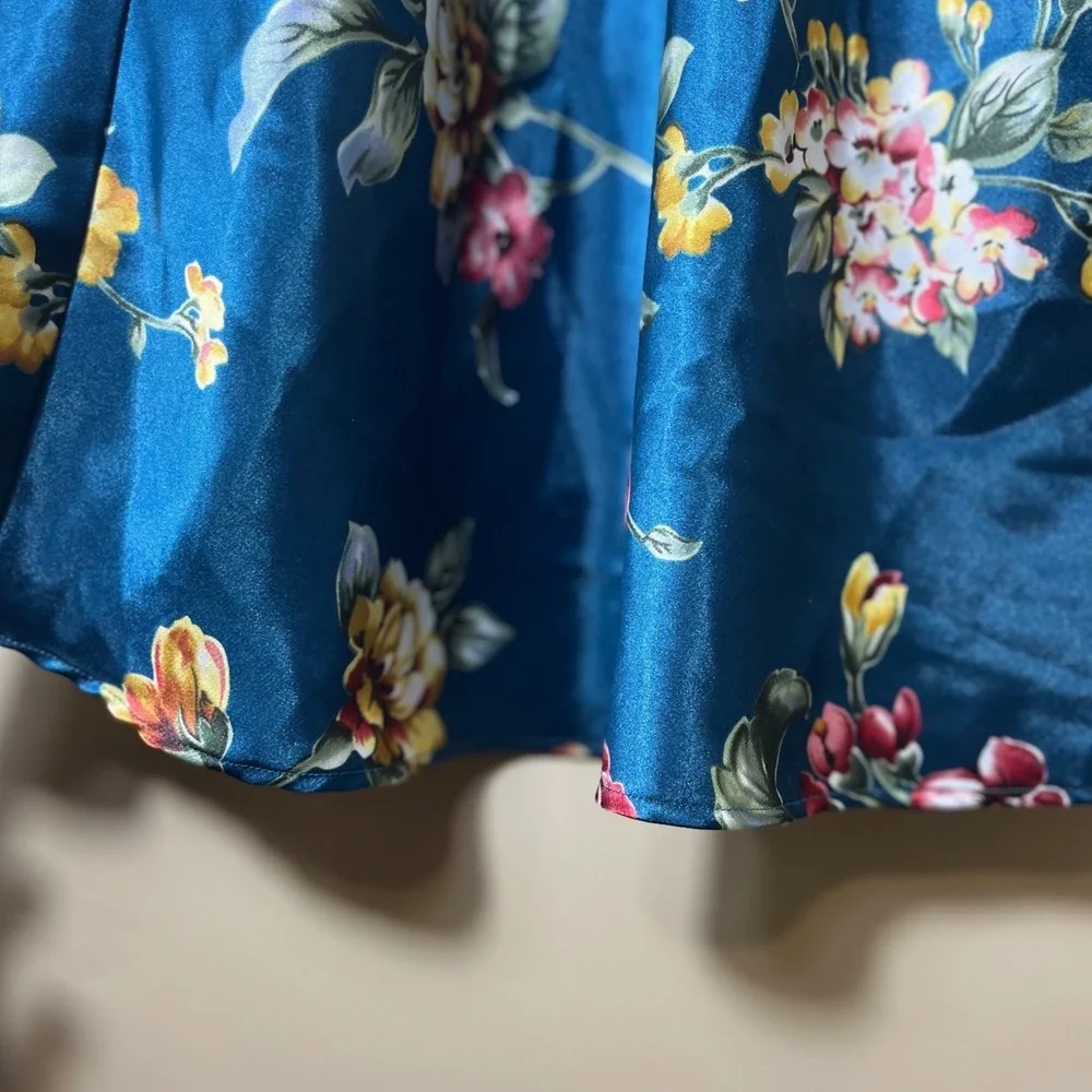 Inner Most Floral Satin Chemise‎ Slip Dress Teal Blue Medium Cottagecore 90's